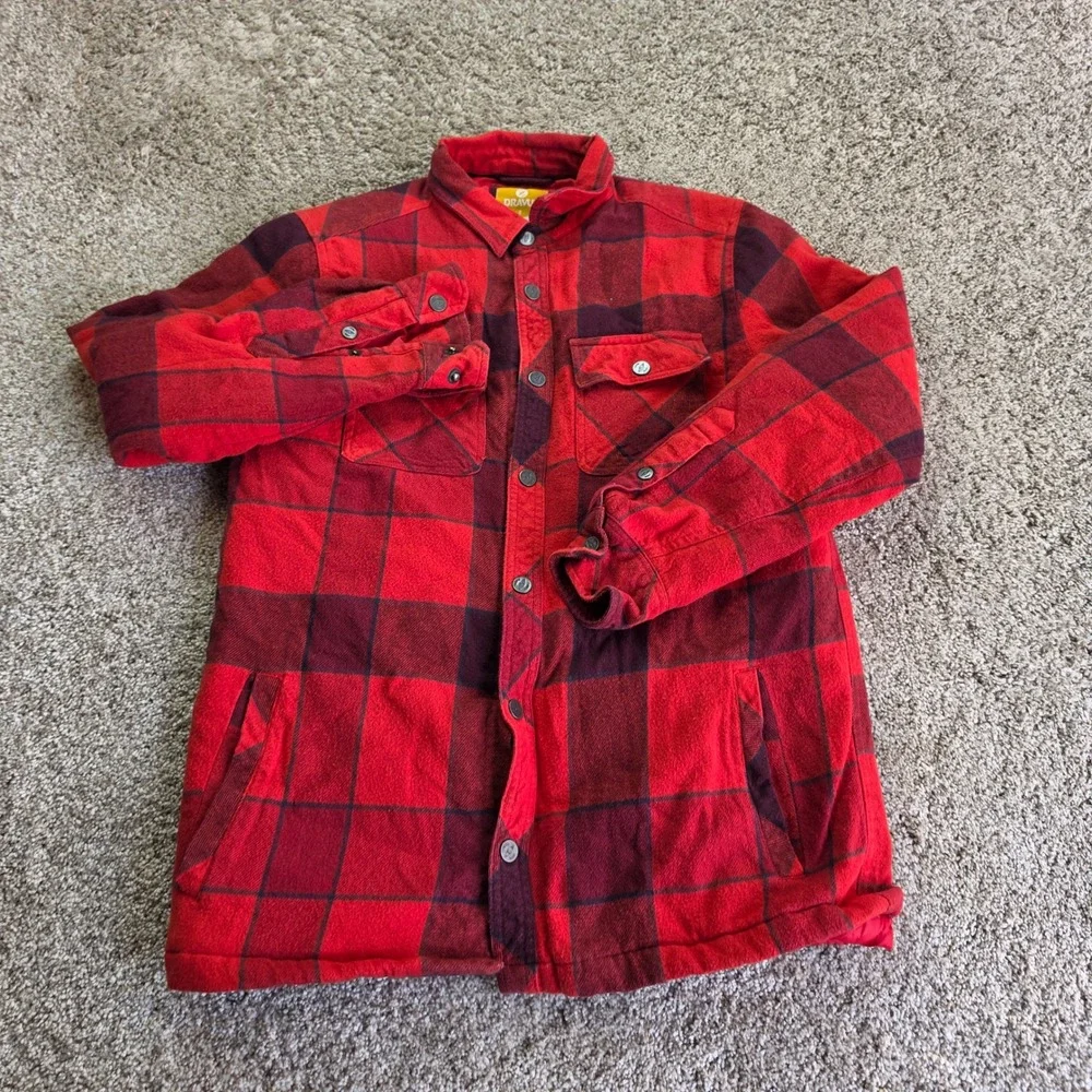 Dravus Quilted Flannel Shirt Jacket Mens Small Red Black Plaid Outdoor Casual S